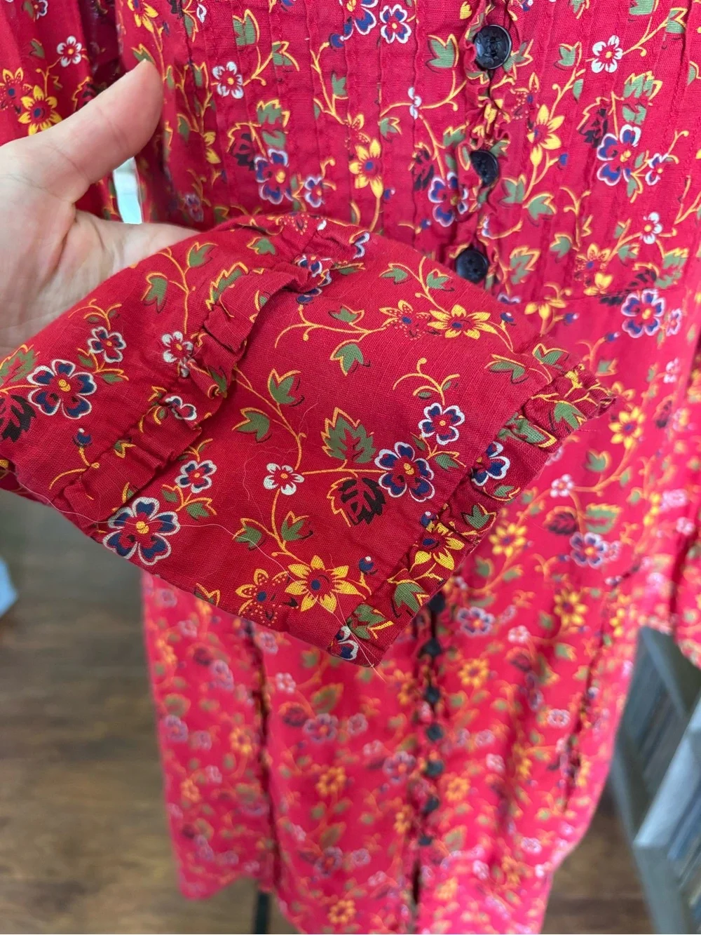 Vintage Free People Button Front Long Sleeve Floral Dress